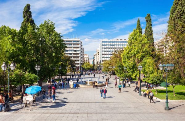 People walking Syntagma Square in Athens
