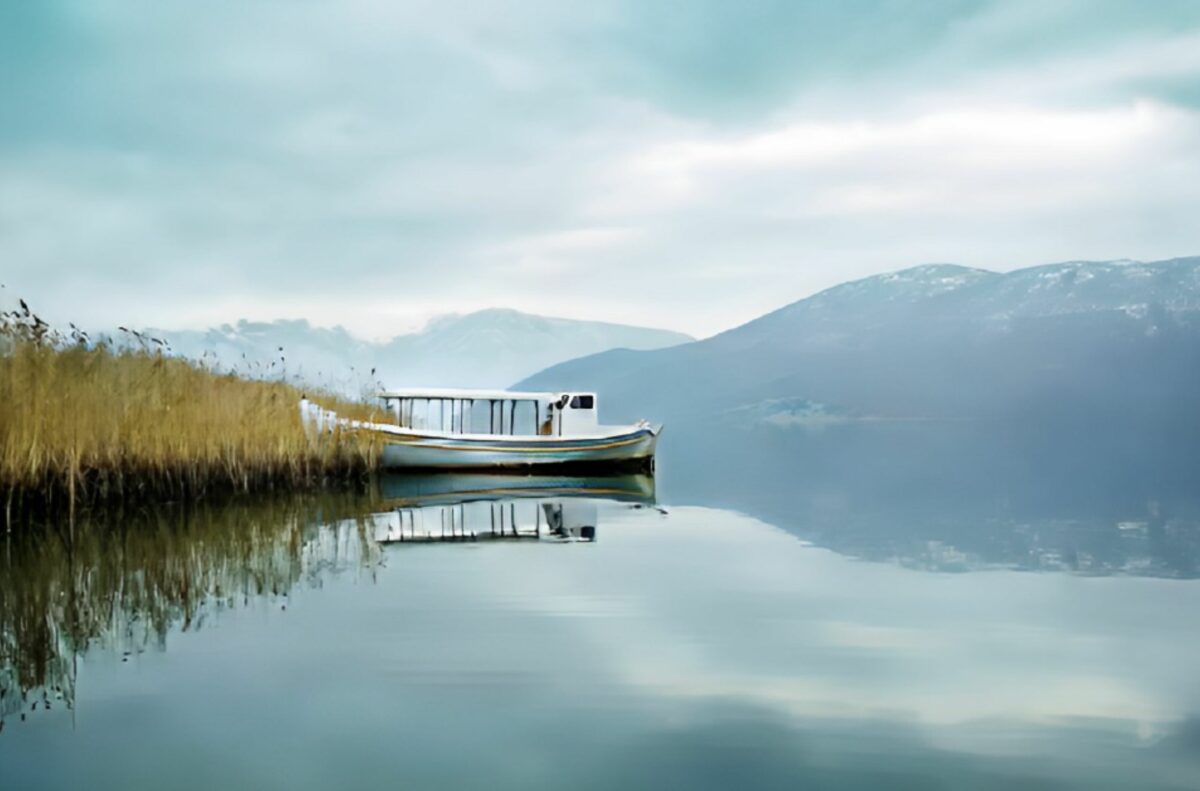 A small boat on Lake Prespa 